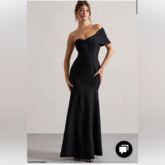 Club L London Masquerade Black Lace Twisted Bardot Maxi Dress